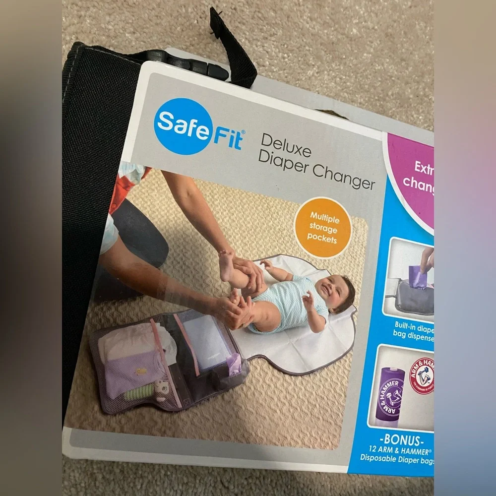 new safefit deluxe extra large black diaper change pad multiple storage pockets